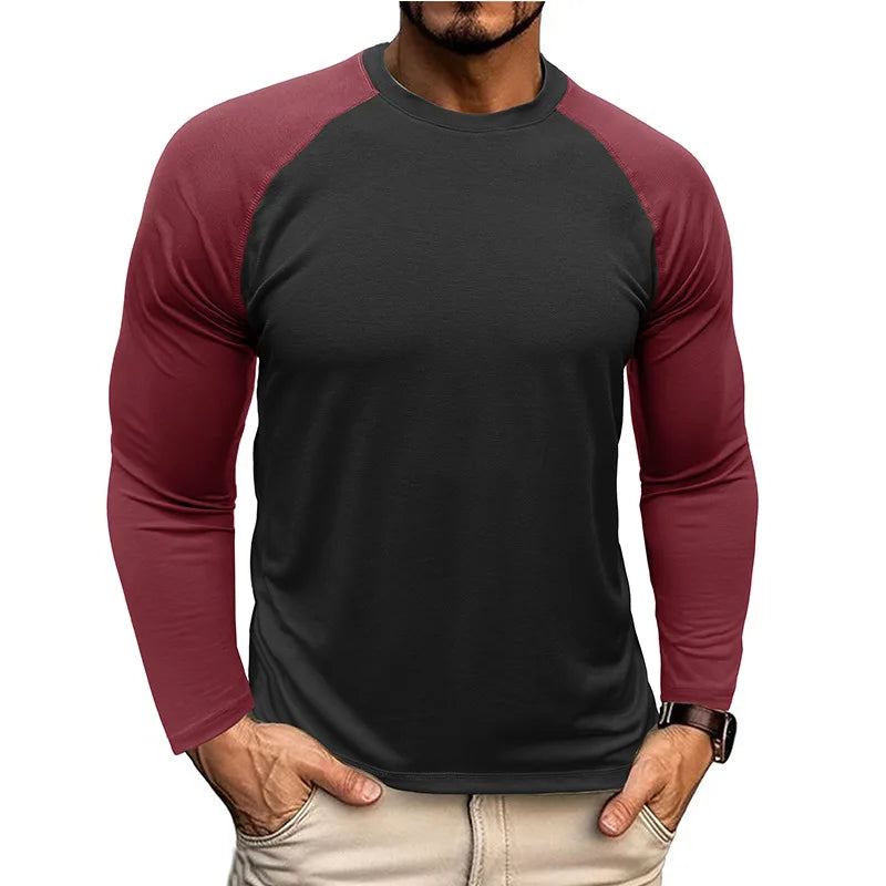 Men's Long Sleeve Raglan T-Shirts Stylish Comfortable Casual Wear Color Blocked Vibrant O Neck Pullover for Autumn Spring