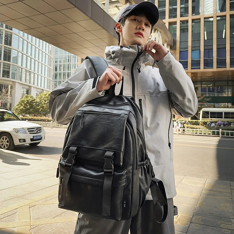 Men's Backpack Fashion Pu Leather Waterproof Man Laptop Bag Korean Backpacks Large School Bag Male Rucksack Student Pc Bagpack