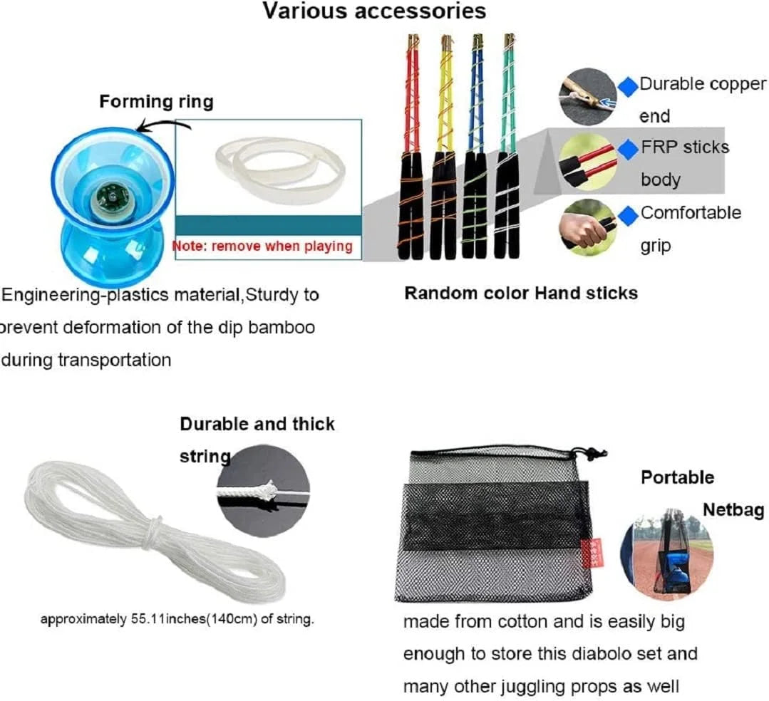 Portable Diabolo Chinese Yoyo Diabolo Set Fitness Equipment Gear for Adults Kids Elderly Outdoor Indoor Agility Exercise