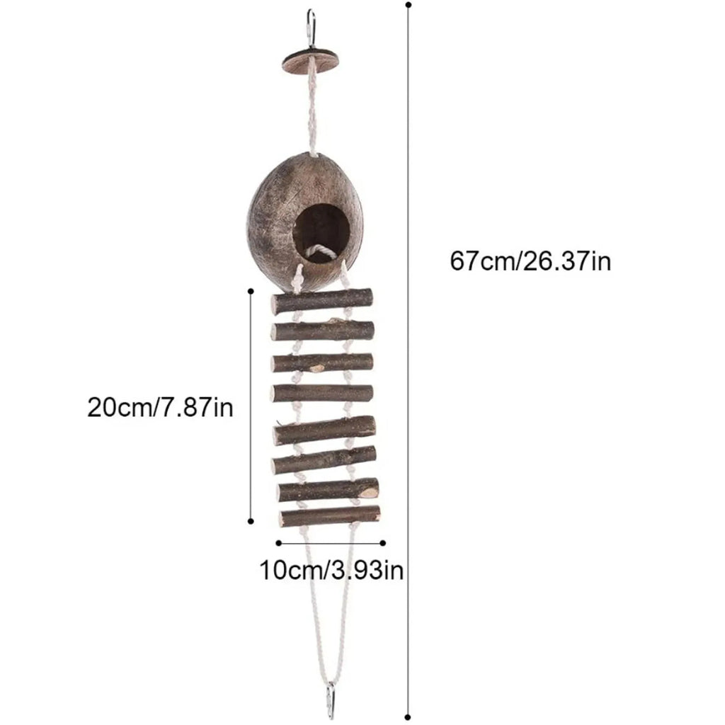 1 Pc Natural Coconut Shell Bird Nest Pet Bird Hanging Bird Nest Coconut Fiber Bird Nest Box With Ladder Pet Parrot Bird House