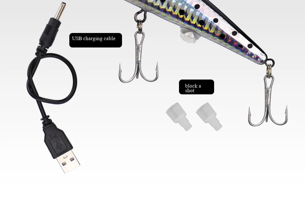 Simulated Fishing Lures Bait Electric Life-like Vibrate Fishing Lures USB Rechargeable Flashing LED Light Throw Luminous Bait