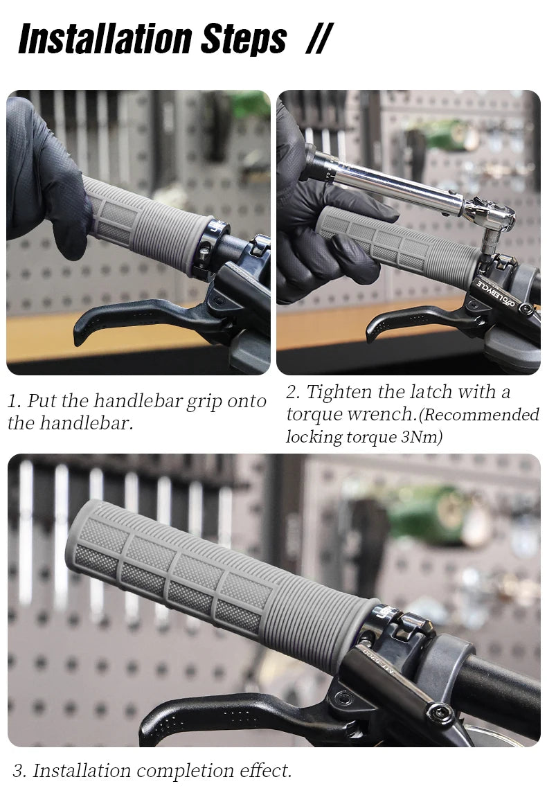 LEBYCLE TPR Bicycle Grips Integrated Bike Handlebar Grips Aluminum Alloy Lock On Bike Handles Non-slip Cuffs Mountain Bike Part