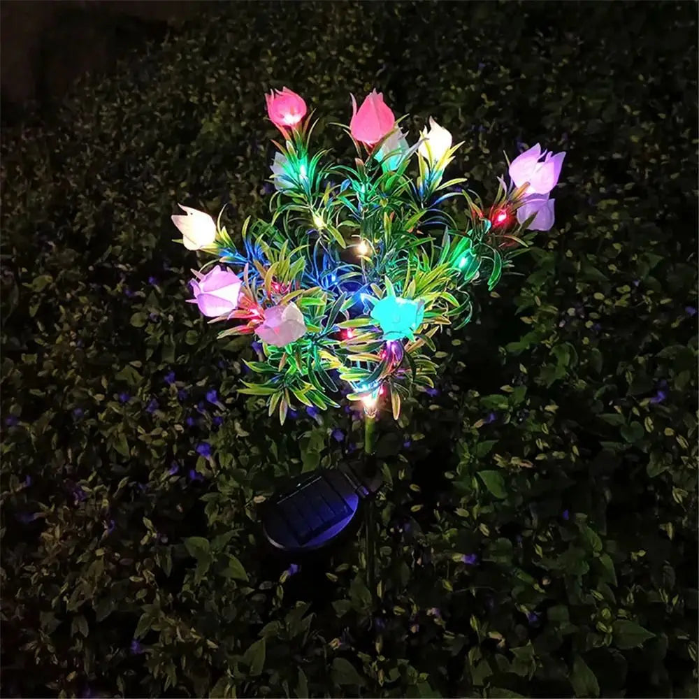 Gardenia Flower Solar Artificial Flower Light Realistic Multi-Color Changing Outdoor Solar Garden Light Solar Powered