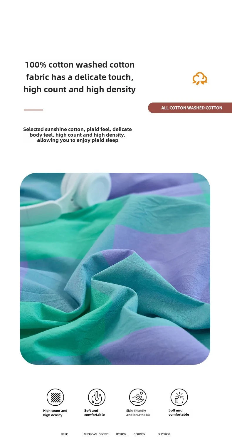 New Cotton Quilt Cover Plaid Yarn-dyed Washed Single Douvet Bed 160x210 220x240 Skin Friendly Comfortable Large Size Bedding