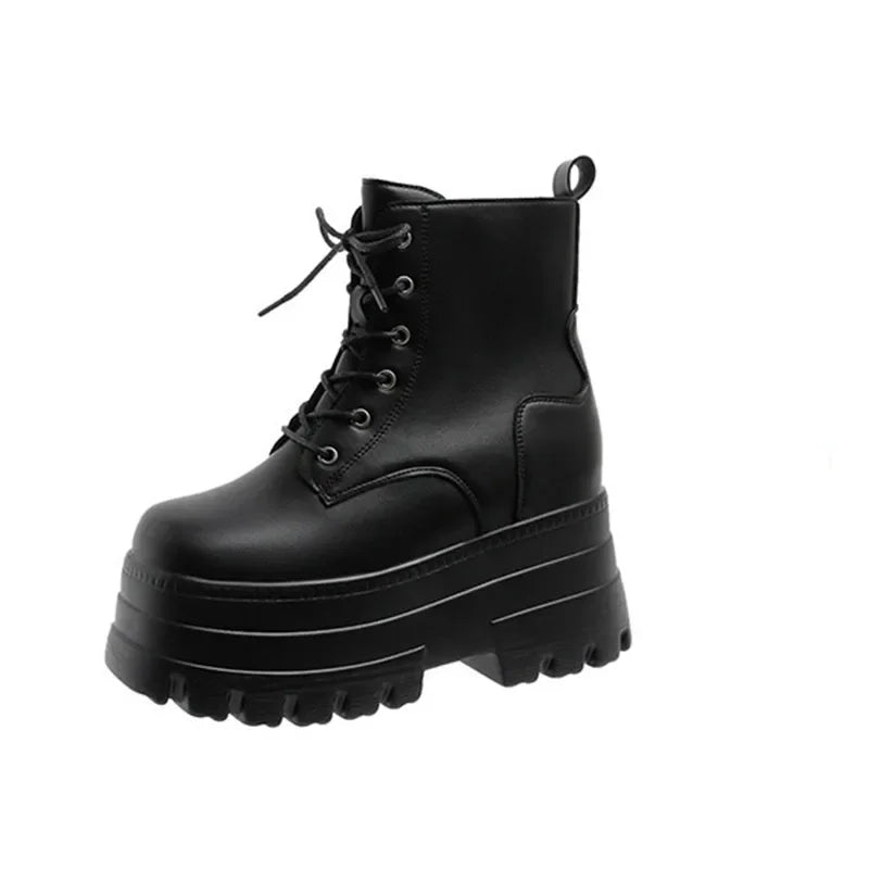 2025 Short Boots for Women Thick Bottom Casual Black White Ankle Boots Spring Autumn Platform Women Shoe 12cm High Heels Botines