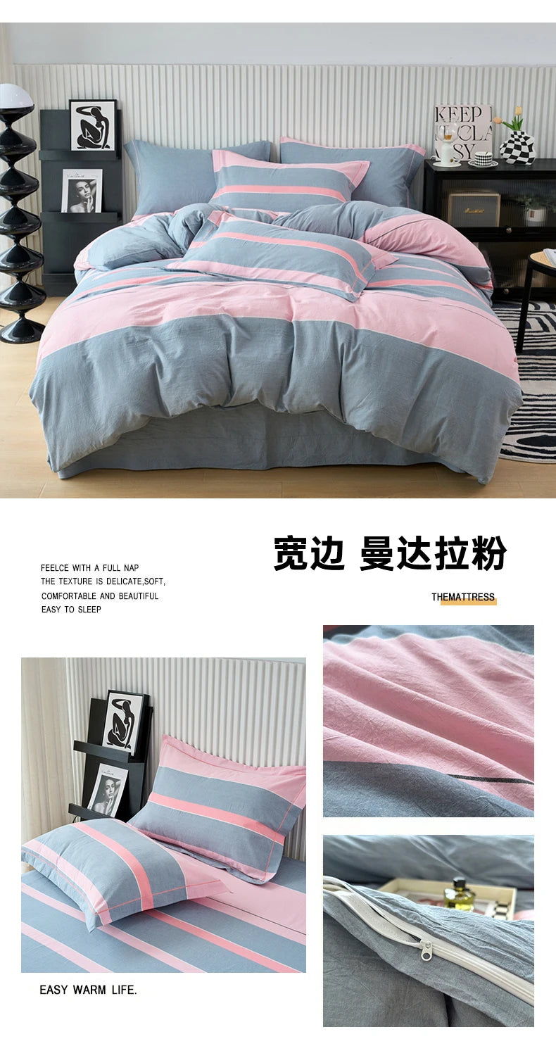 New Cotton Quilt Cover Plaid Yarn-dyed Washed Single Douvet Bed 160x210 220x240 Skin Friendly Comfortable Large Size Bedding