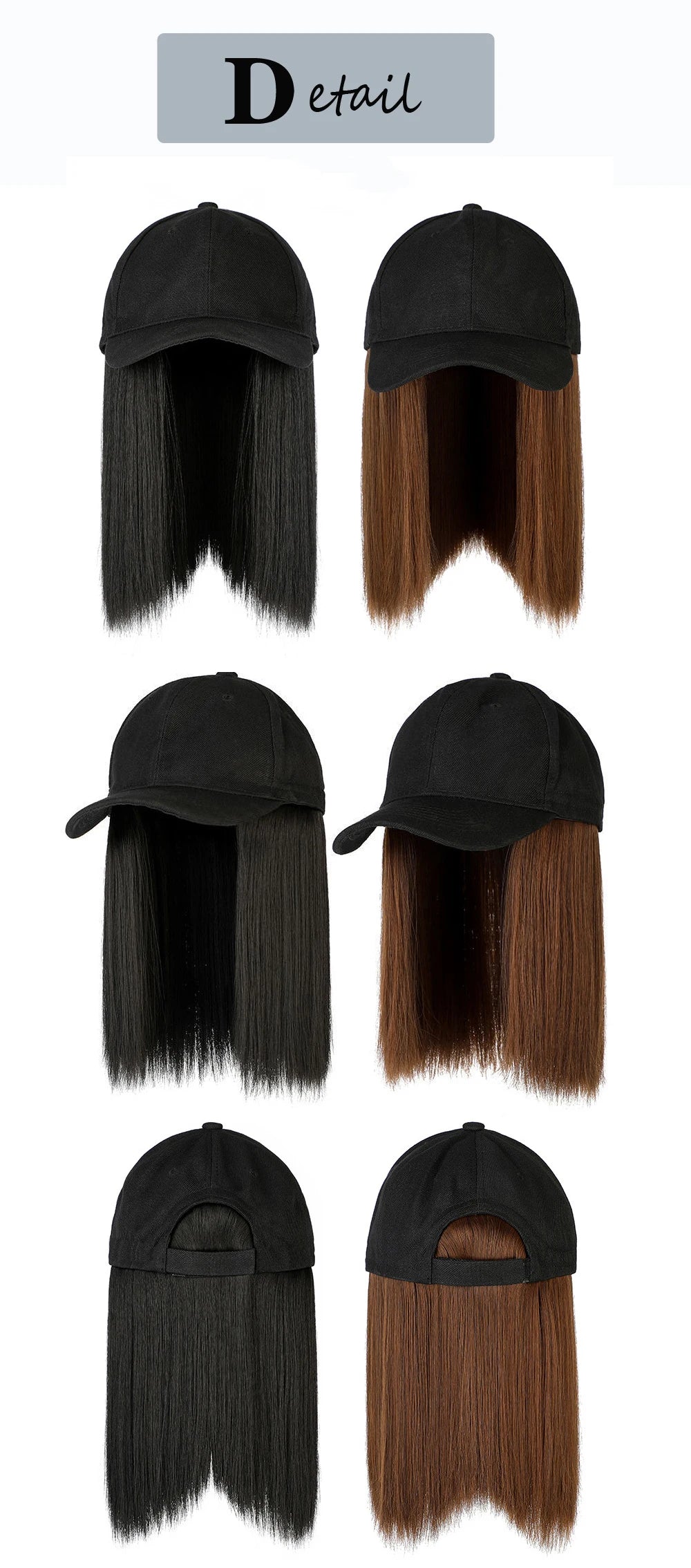 Beanies Hat With Hair Wigs For Women 24 inch Long Straight Hair Synthetic Wig Warm Soft Ski Knitted Autumn Winter Cap