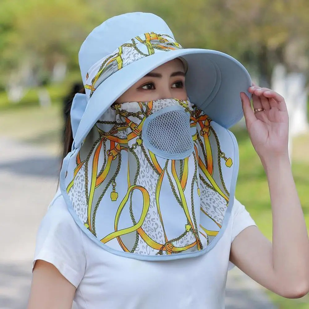 Hat Do Farming Work Polyester Hiking Fishing Caps Flower Print Bucket Hat Women Sun Hat With Neck Flap Summer UV Protection