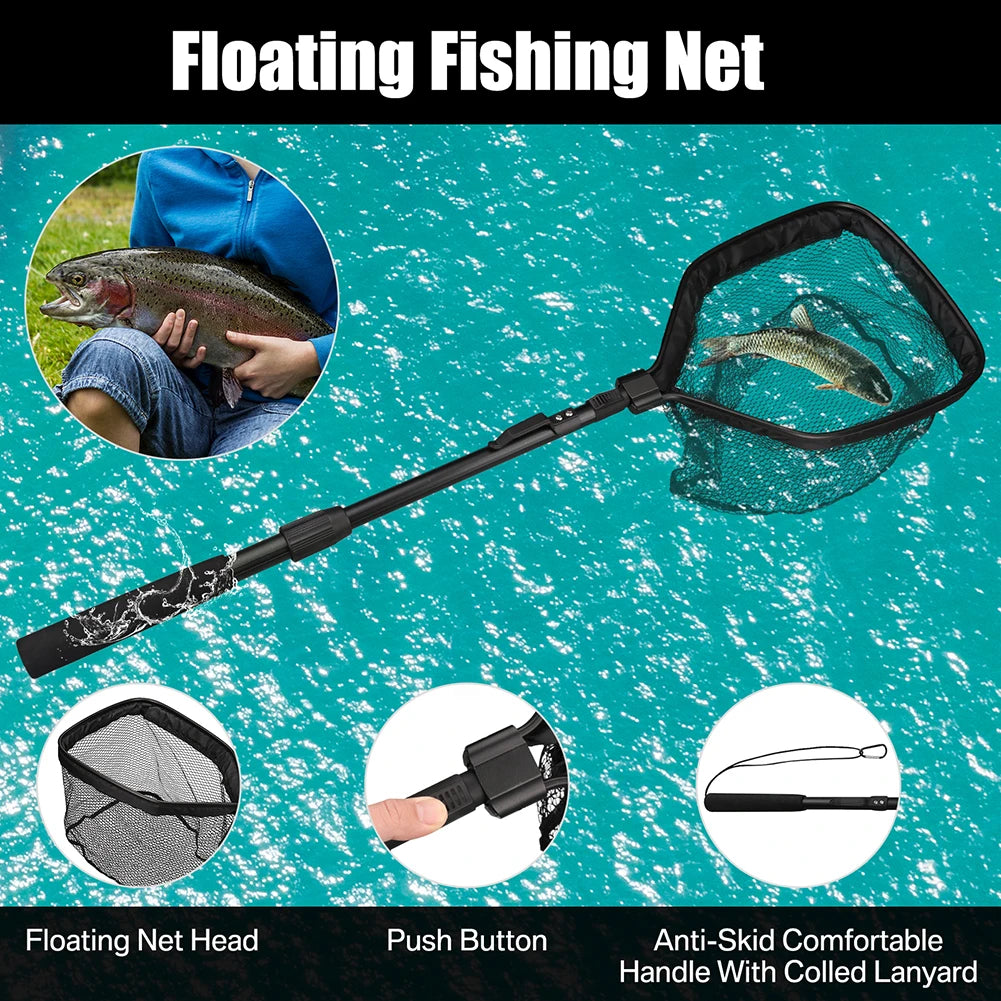 Fishing Net Fish Floating Landing Nets with Foldable Telescopic Pole Handle&Nylon Mesh for Saltwater Freshwater Catch&Release