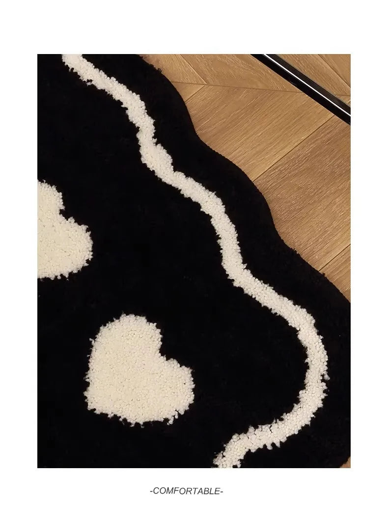 Bathroom Modern Rugs Non-Slip Black with White Mats Funny Heart Design Washable Bath Rugs Microfiber 욕실 소품 세트  גומי למקלחת רצפה
