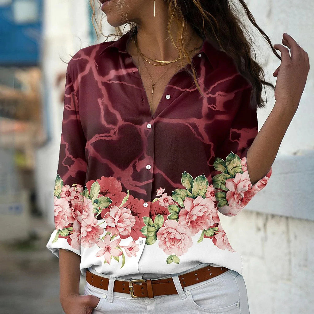 New Long Sleeve Shirts Women Fashion Casual  Women Shirts Printed Tops Women