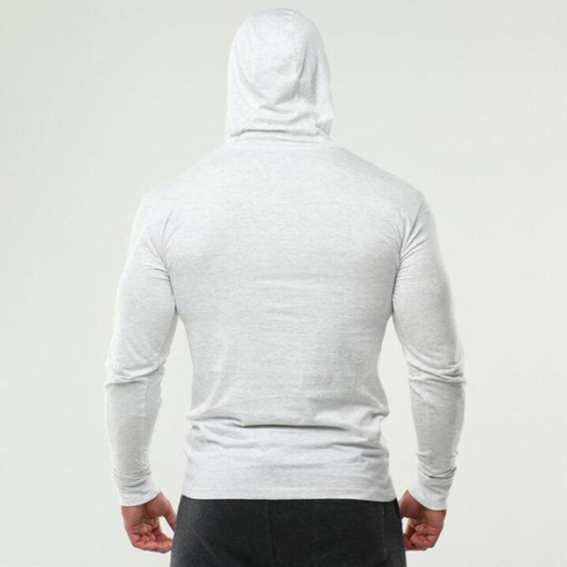 Mens Long Sleeves Elasticity Cotton Hooded T Shirts Muscle Man Gym Fitness Bodybuilding Jogger Brand Clothing Tee Shirt Homme