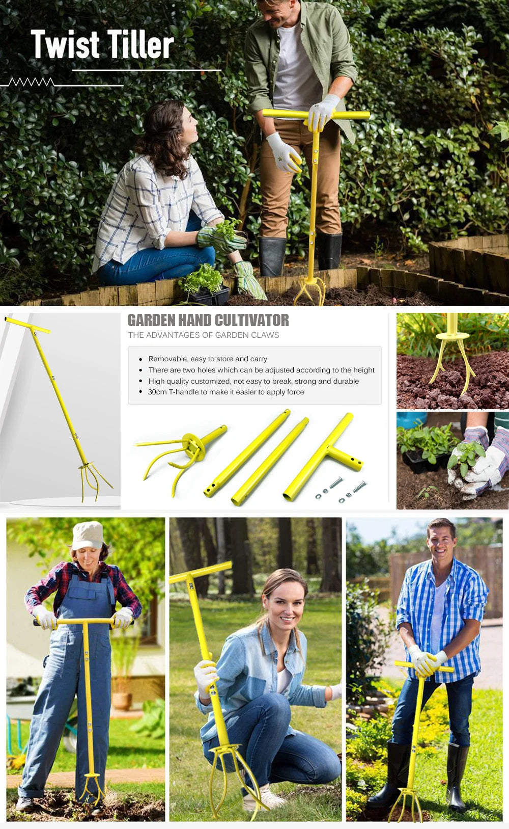 Garden Claw Tool Twist Tiller Labor-saving Soil Catcher Weeder Punch Soil Turning Tool Manual Digger