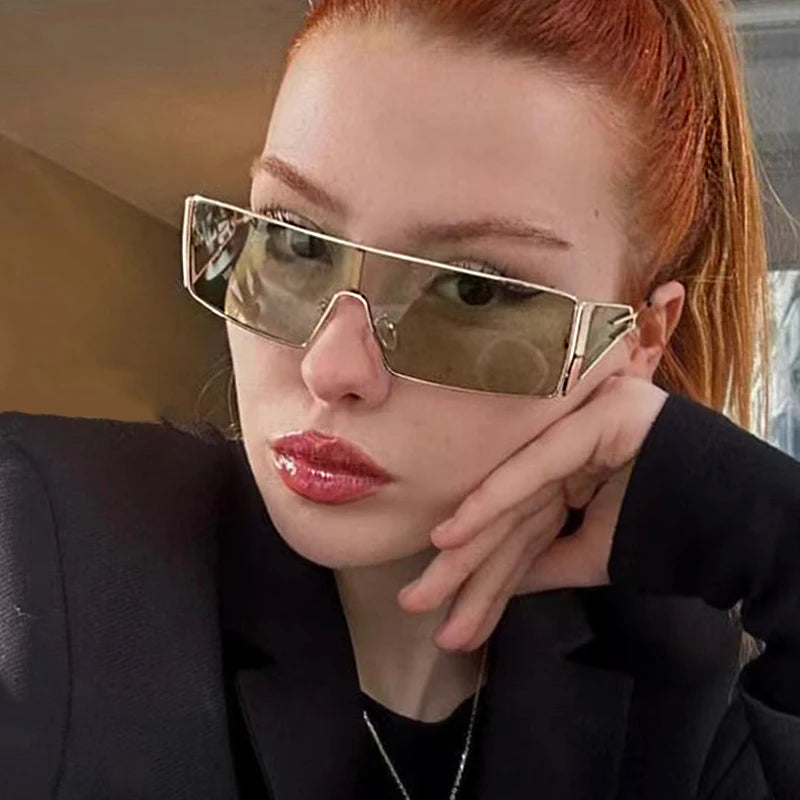 2024 Sense Of Technology Sunglasses Trendy New In One-piece Lens Goggle Ladies Outdoors Riding Sports Metal Suneyeglass 301150