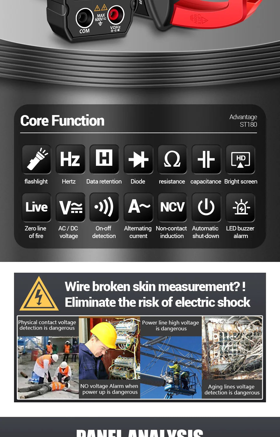 ANENG ST180 AC Current Clamp Meter  Digital 4000 Counts Multimeter Ammeter Voltage Tester Car Amp Hz Capacitance NCV Ohm Tool