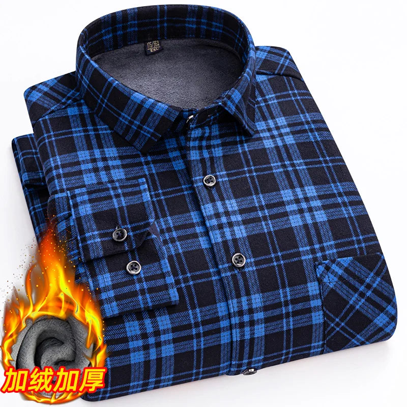 Men's long-sleeved shirt with double-sided fleece thickened warmth, 7XL, 8XL, winter casual and trendy, versatile for the street