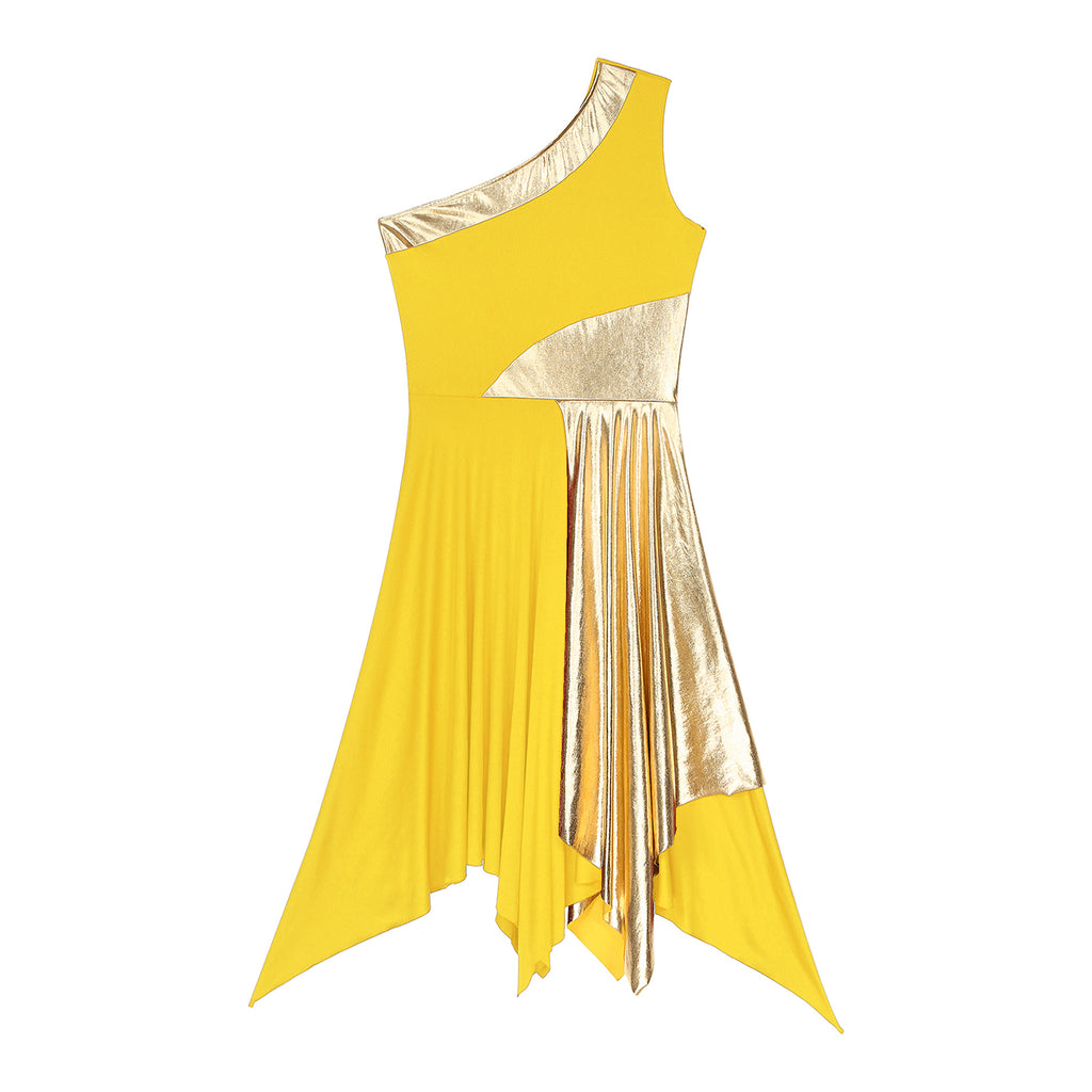 Women Church Choir Worship Praise Dress Modern Lyrical Dance Performance Costume One Shoulder Irregular Hem Dresses Dancewear