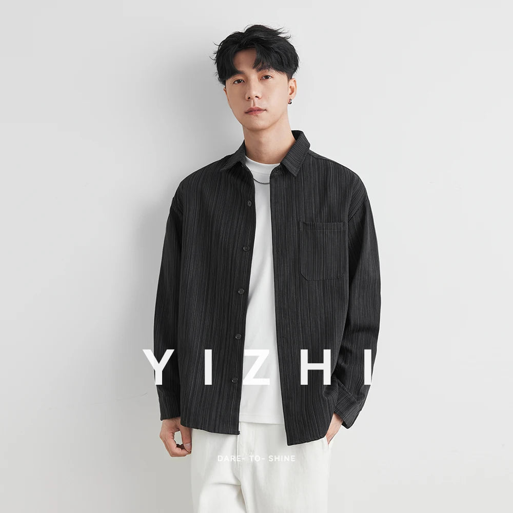 Loose Long Sleeve Casual Shirt for Men Autumn Trendy Versatile Street Style Hong Kong Wind INS Male Fashion Outerwear