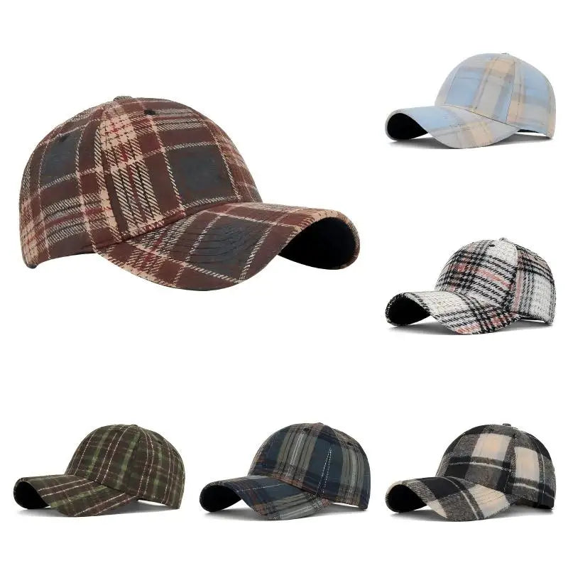 Hats for Men and Women New Classic Plaid Baseball Cap for Autumn and Winter Hard-Brimmed Face-Slimming Duckbill Cap Sun Hat