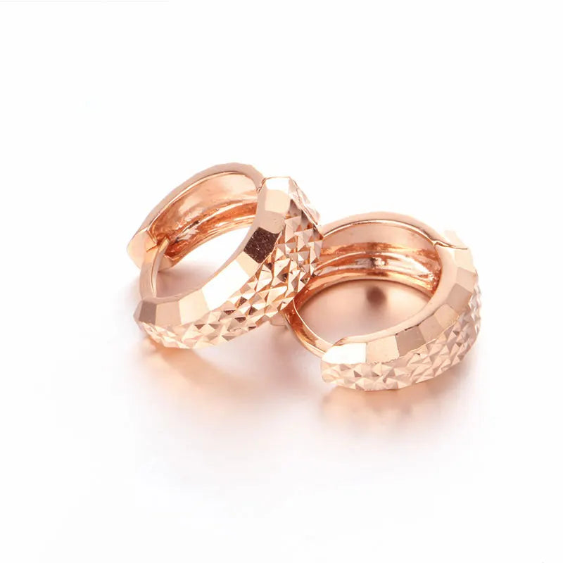 585 Purple Gold Plated 14K Rose Gold Shiny Textured earrings for women New in Simple earings Classic style Jewelry