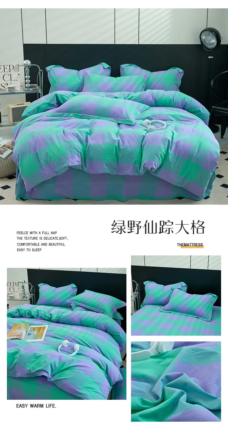 New Cotton Quilt Cover Plaid Yarn-dyed Washed Single Douvet Bed 160x210 220x240 Skin Friendly Comfortable Large Size Bedding