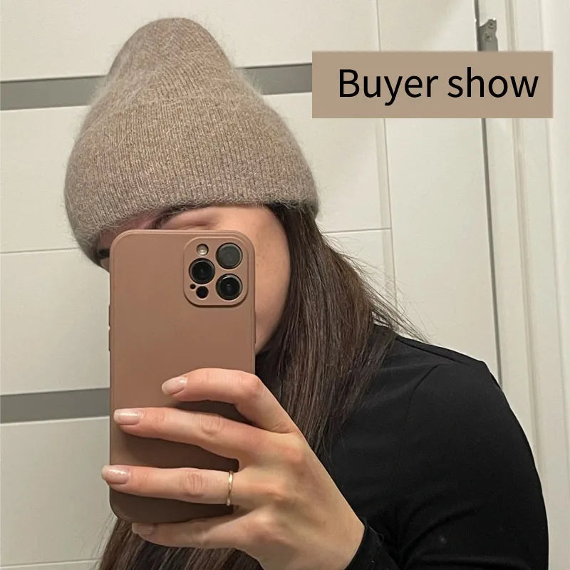 2024 Angora Winter Hat For Womens Rabbit Fur Fluffy Knitted Beanies Hat  Bonnet Female Soft  Warm SKI Skullies  Beanies