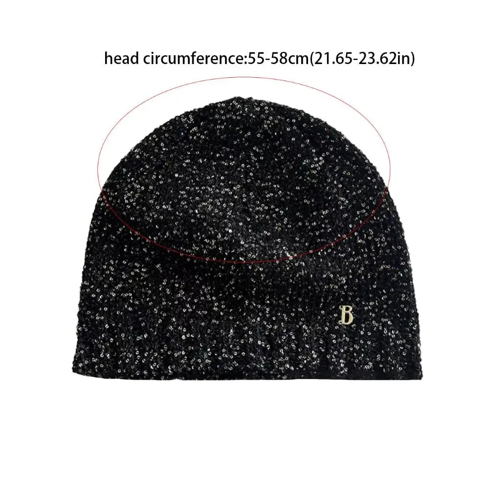 Cute Bow Bowknot Beanies Hat Warm Cap Black Sequin Knitted Hat Beanies Jennie Style Knit Cap Autumn