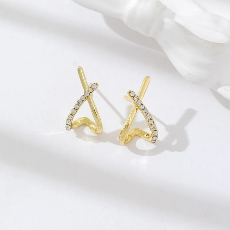 Trendy Inlaid with Rhinestones Cross Stud Earrings for Women Dainty Simple Minimalist Earring Fashion Jewelry Party Gifts