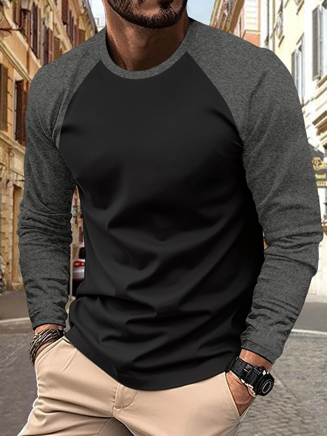 New Raglan Sleeves Long Sleeve T shirt For Men Solid Spring Casual Mens T-shirts High Quality Male Tops Classic Clothes T-shirts