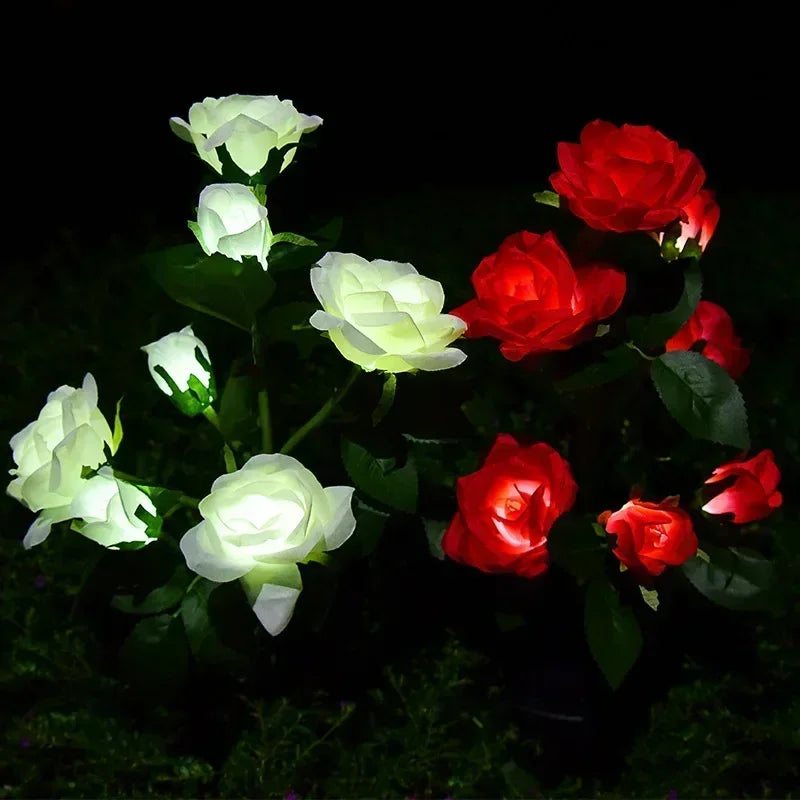 Garden Ground Light Solar Lawn Lamp LED Artificial 5 Head Rose Flower Holiday Summer Wedding Party Outdoor Yard Patio Decoration
