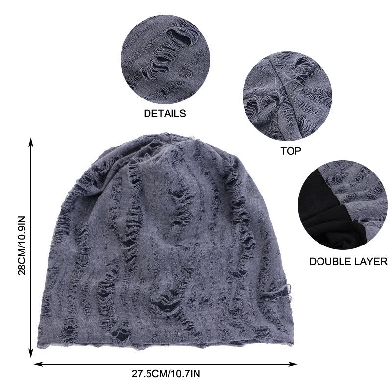 New Men Women Holed Turban Slouchy Baggy Beanies Bonnet Unisex Headscarf Chemo Cap Hair Loss Headwear Hip Hop Ear-Protection Hat