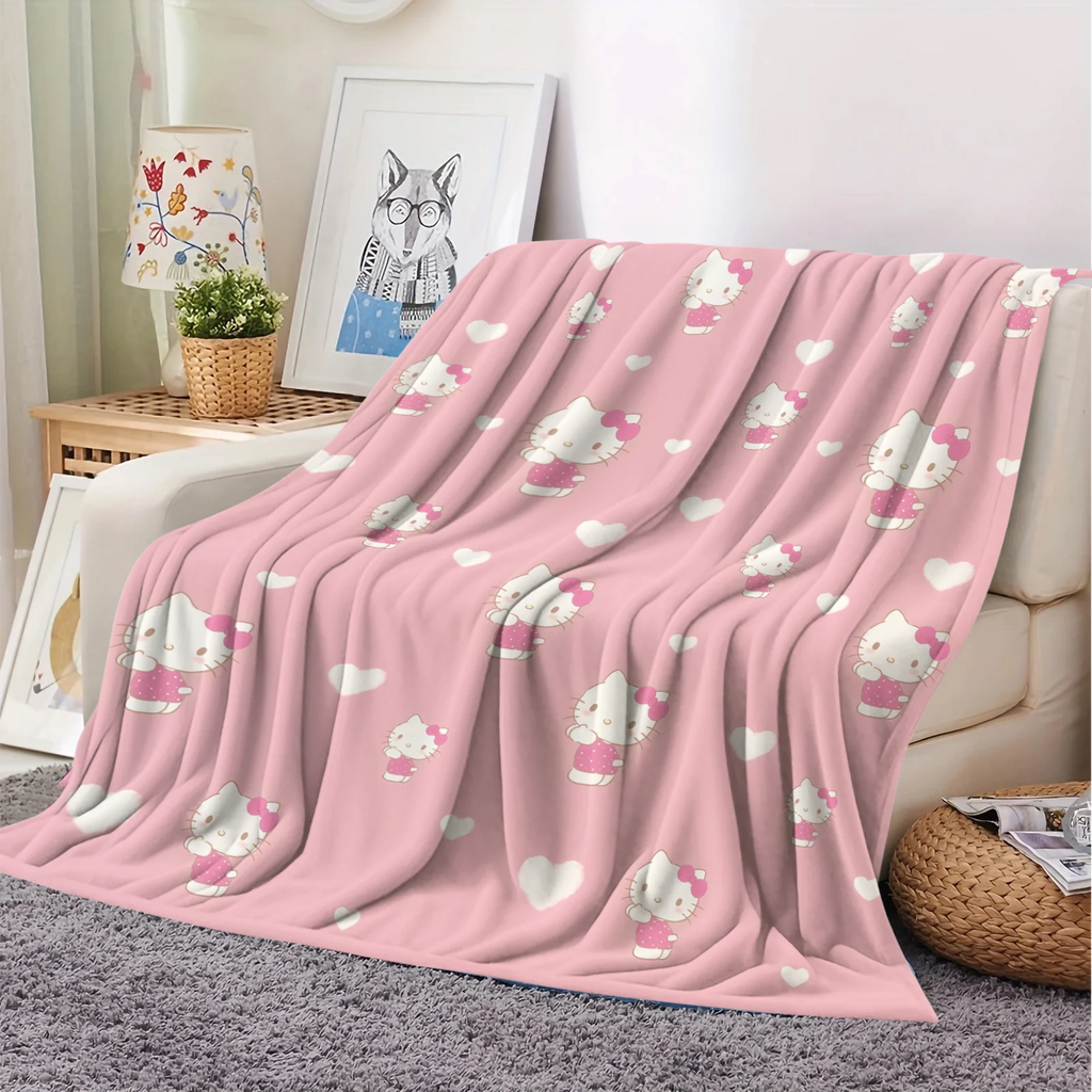 Sanrio Hello Kitty Sweet Love Flannel Blanket Soft Warm Plush Throw Sofa Bed Cover Office Nap Shawl Travel Camping Girls Gift
