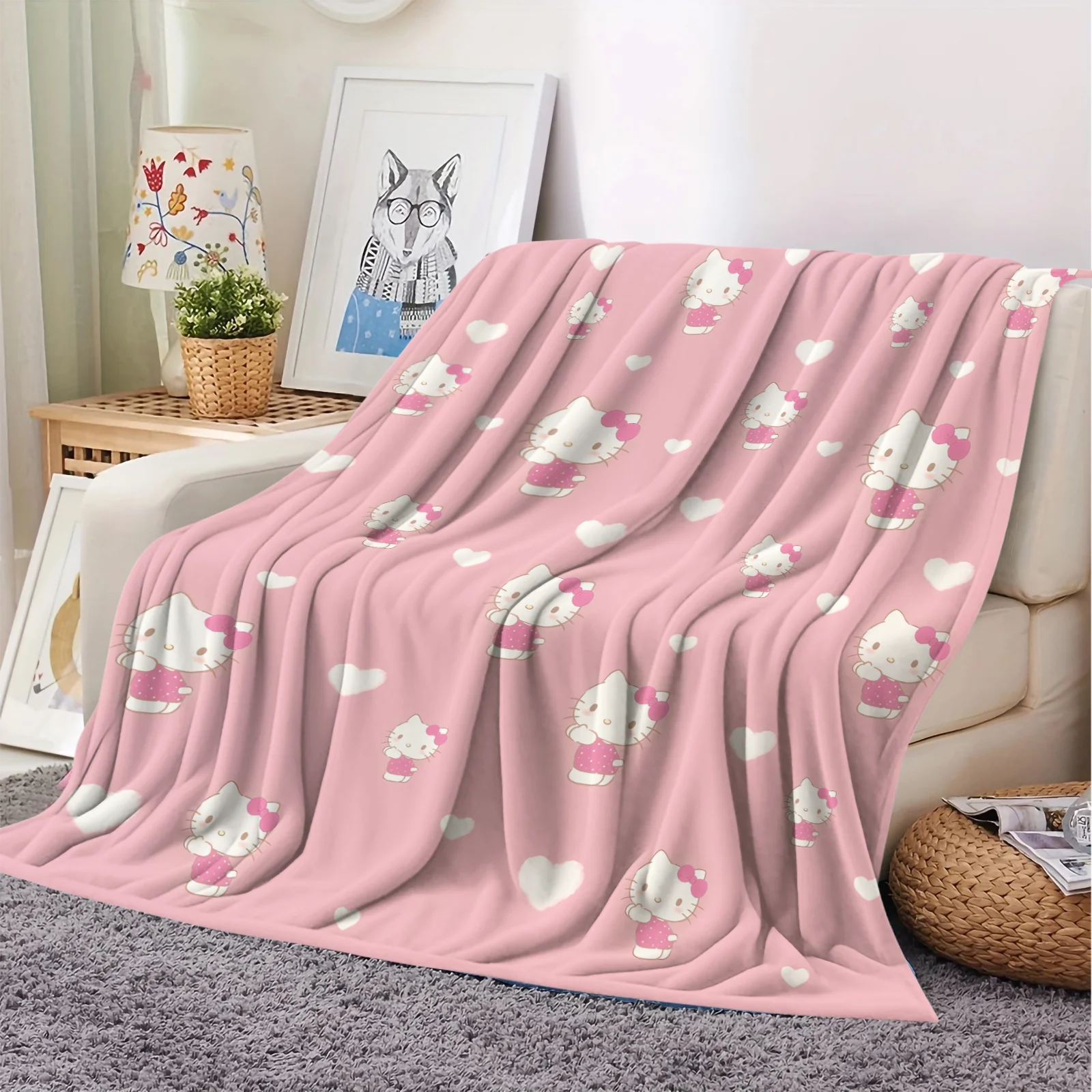 Sanrio Hello Kitty Sweet Love Flannel Blanket Soft Warm Plush Throw Sofa Bed Cover Office Nap Shawl Travel Camping Girls Gift