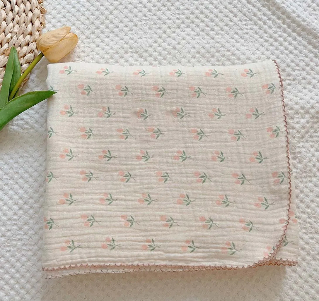 2-3 Layers Baby Blankets Bear Dots Print Cotton Gauze Muslin Swaddle Wrap Newborn Infant Bedding Sleeping Receving Blanket
