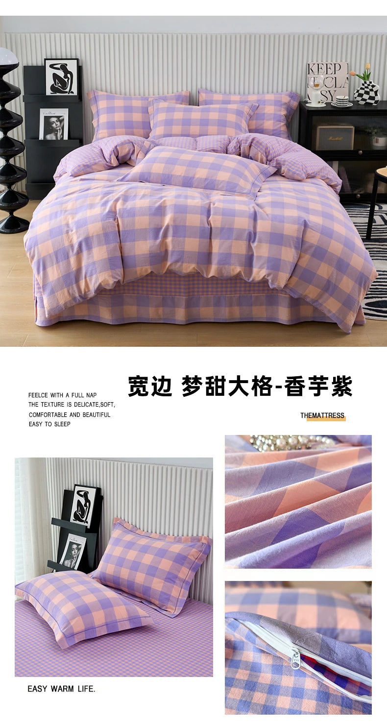New Cotton Quilt Cover Plaid Yarn-dyed Washed Single Douvet Bed 160x210 220x240 Skin Friendly Comfortable Large Size Bedding