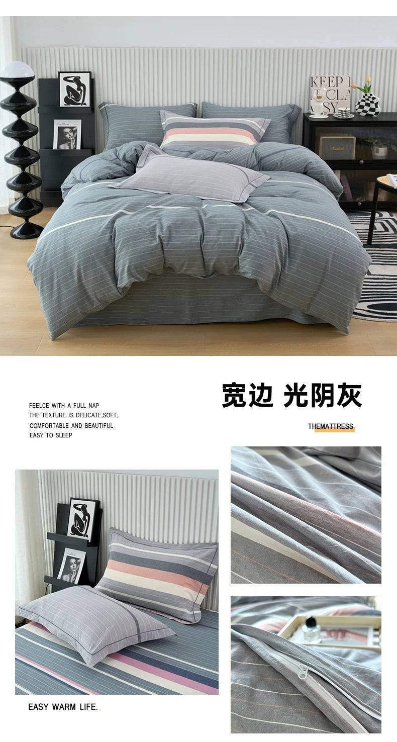 New Cotton Quilt Cover Plaid Yarn-dyed Washed Single Douvet Bed 160x210 220x240 Skin Friendly Comfortable Large Size Bedding