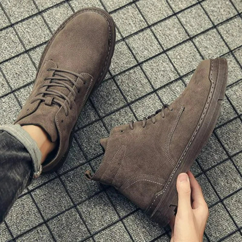 Men's Boots Outdoor Ankle Boots Autumn Winter Platform Casual Shoes British Style Retro High Top Shoes Lace-up Work Male Boots
