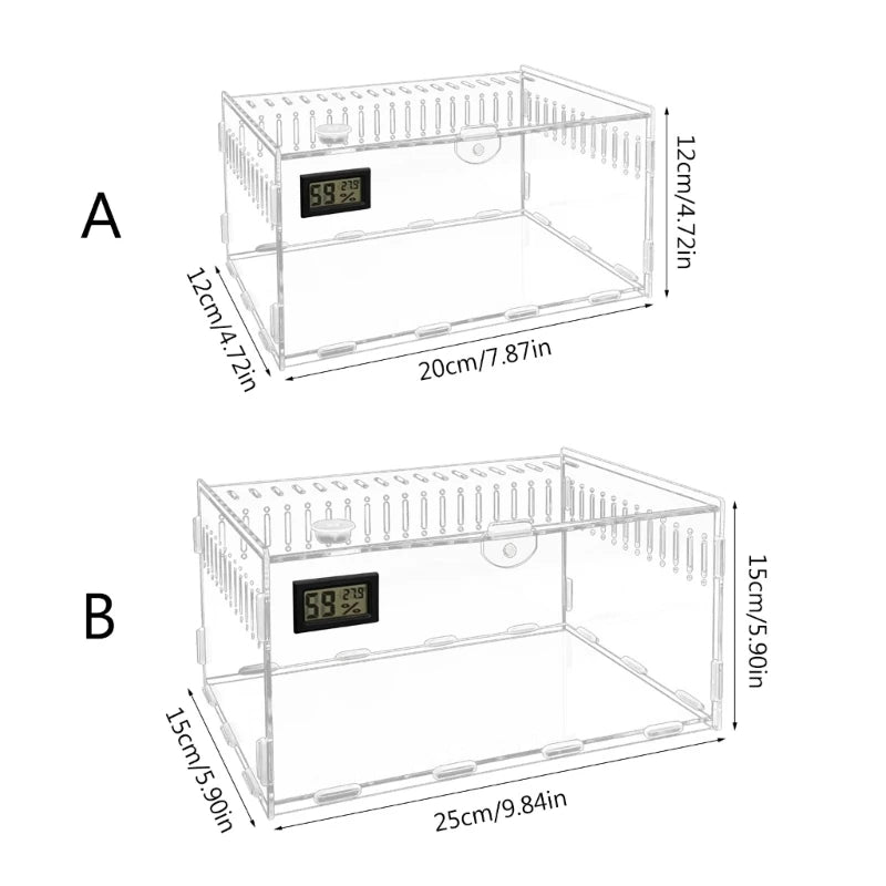 Reptiles Feeding Box Acrylic Terrariums Container for Spiders Lizards Small Pet Mini Habitat 2 Size