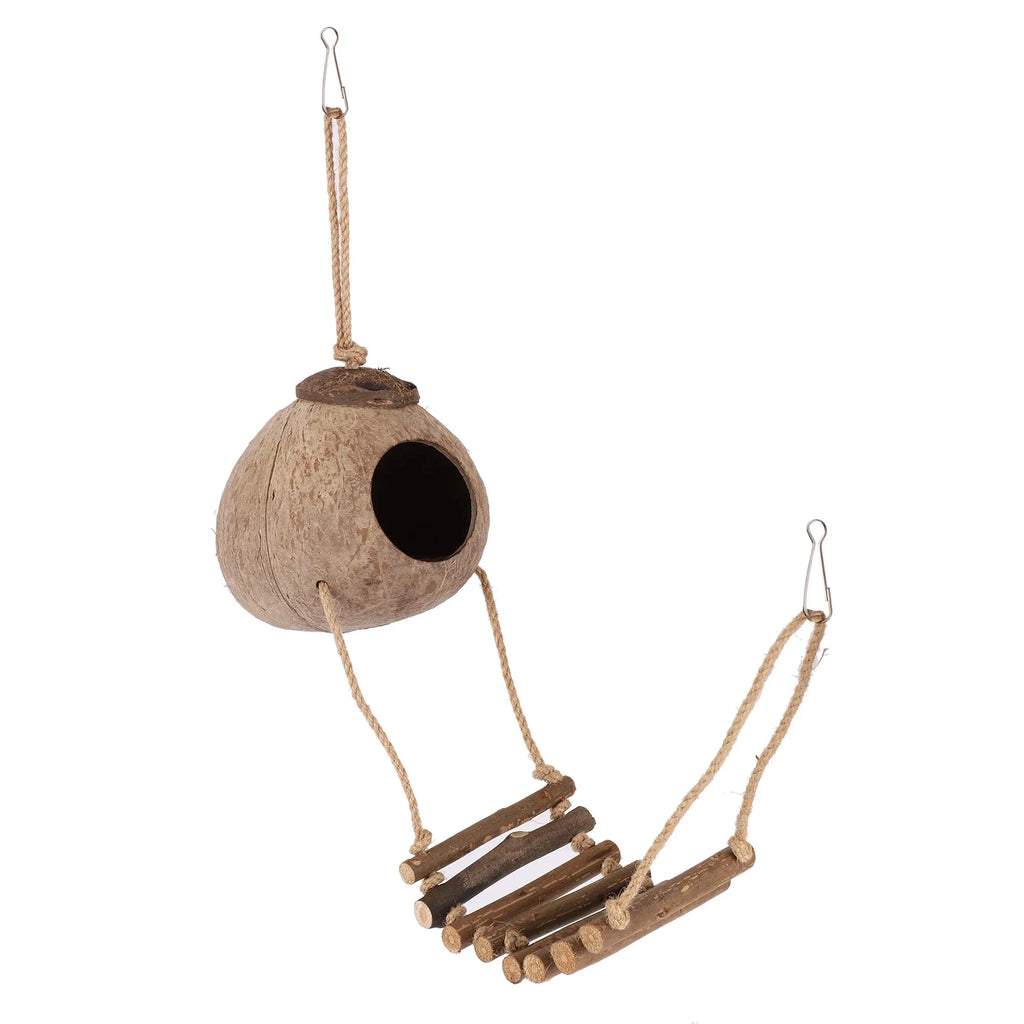 1 Pc Natural Coconut Shell Bird Nest Pet Bird Hanging Bird Nest Coconut Fiber Bird Nest Box With Ladder Pet Parrot Bird House