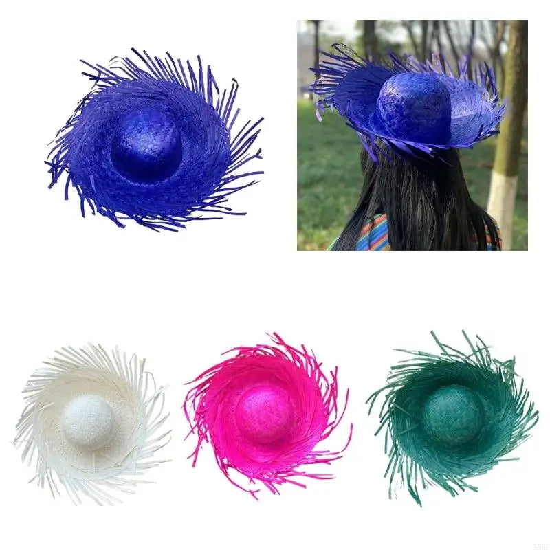 Trendy Mexicanos Straw Hat with Ripped Brim, for Festivals Fiesta Summer Mexicanos Theme Party Colorful Straw Hat