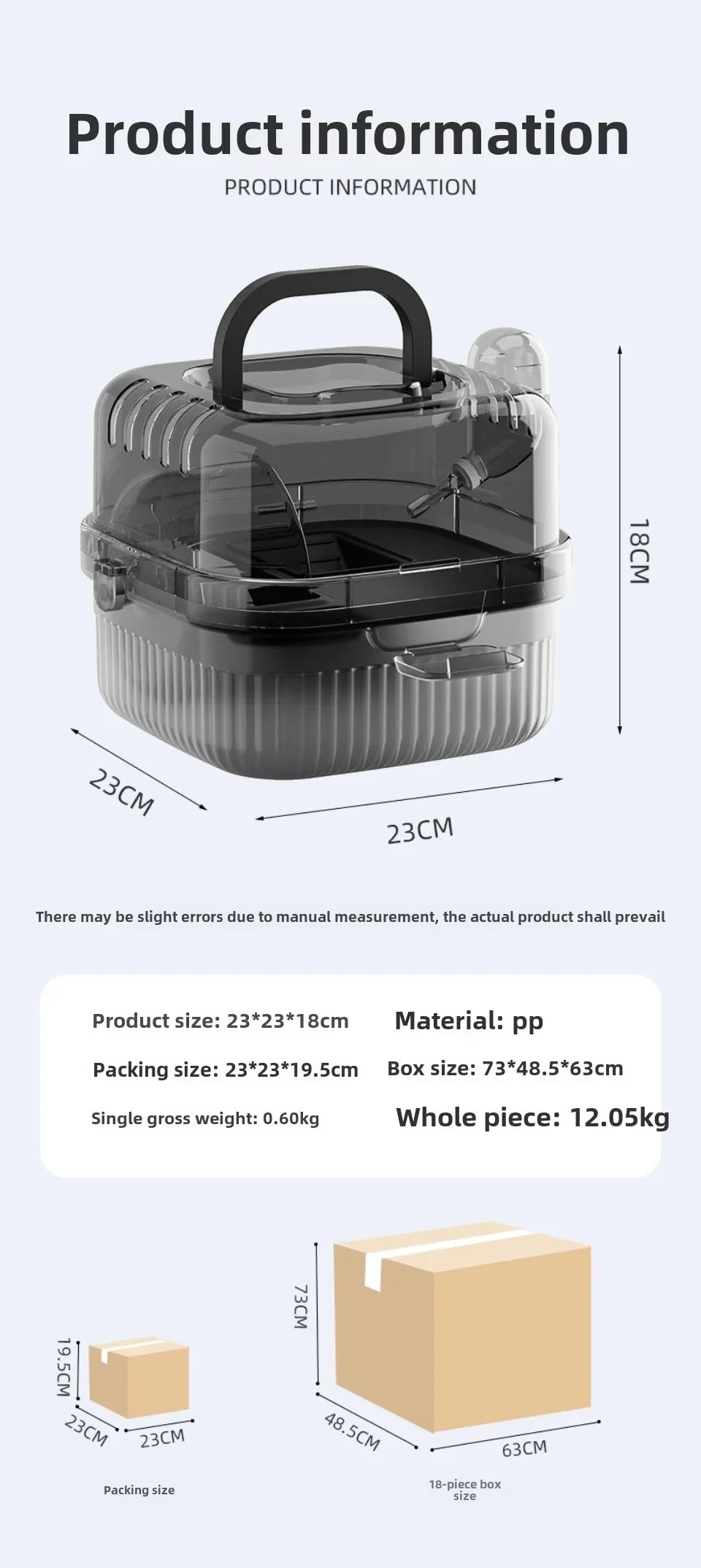 Transparent Hamster Toilet Cage, Portable Handheld Chinchilla Cage Small Animal Carry Cage Sturdy Breathable Pet Carrying Box
