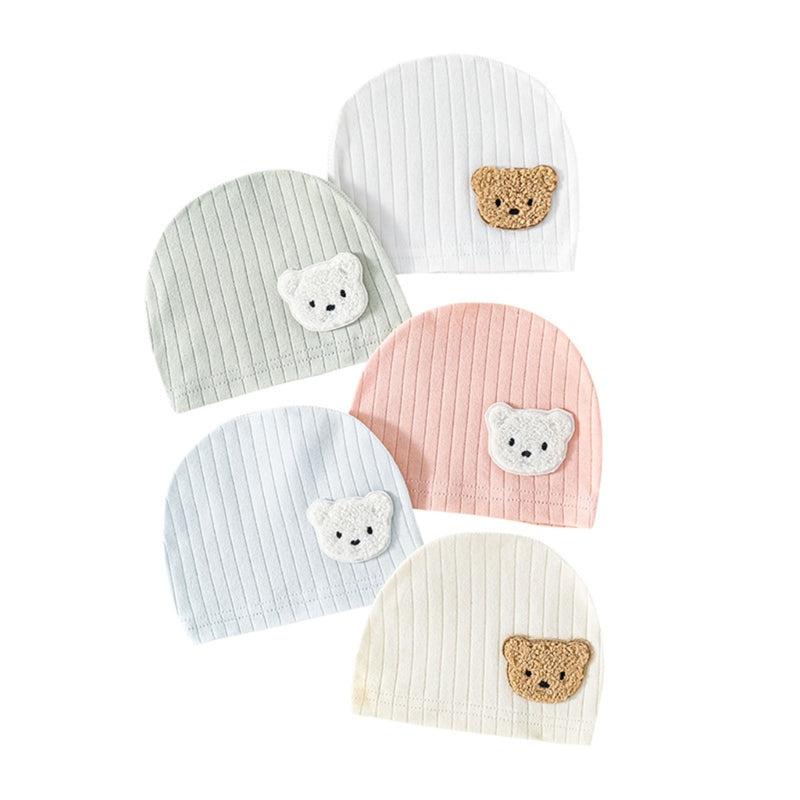 Infant Beanies Caps Baby Hat Cartoon Bear Boneless Muslin Hat Newborn Headwear Windproof Spring Hat 0-3M Baby Hats Dropshipping