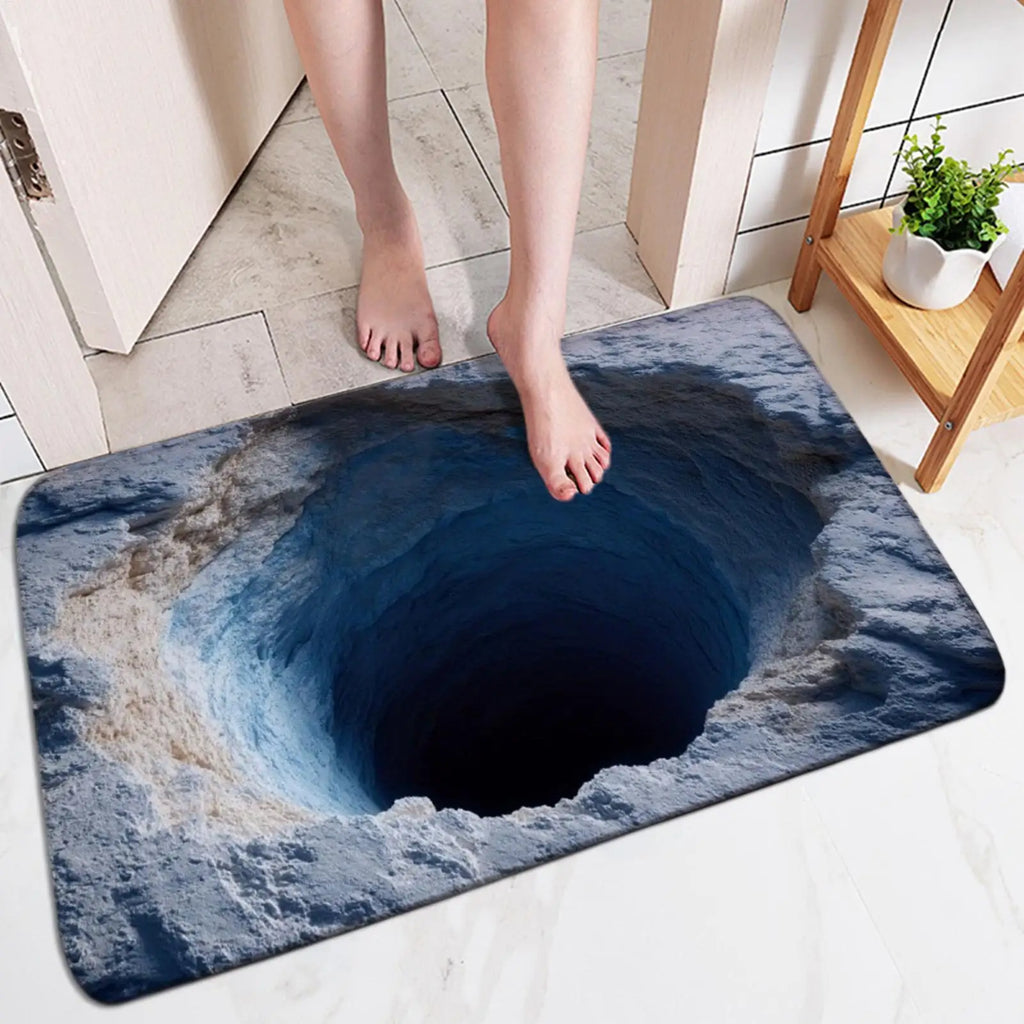 Bathroom Absorbent Floor Mat Non-Slip Entryway Rugs Quick-Dry 3D Visual Abyss Design Bathroom Rugs for Kitchen Home Front Door
