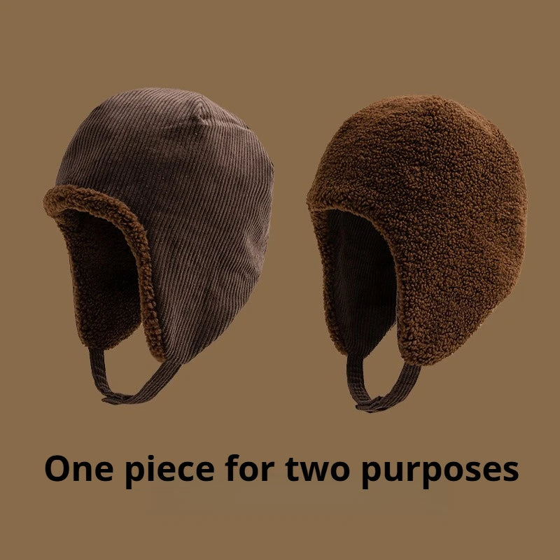 Retro Men's and women's Thick Wool Hats for Autumn and Winter Outdoor Warmth, Windproof and Warm Hats, Double-sided Can Be Worn