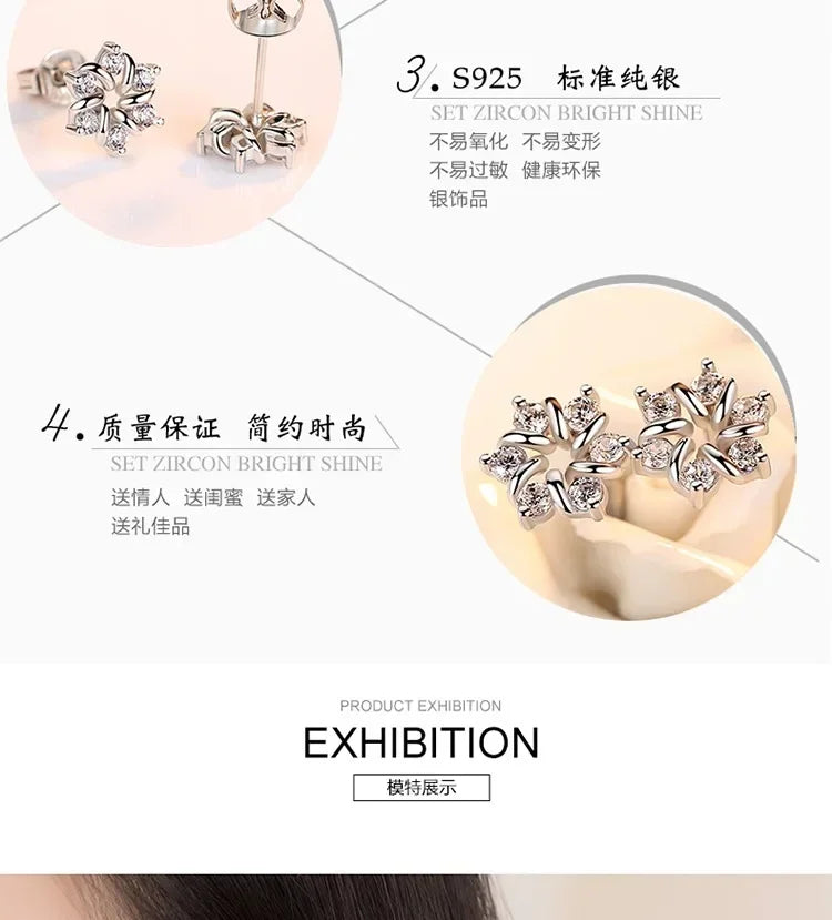 925 Sterling Silver Earrings For Women Zirconia Flower Stud Earring Oorbellen Brincos De Prata Pendientes Wedding Party Gift