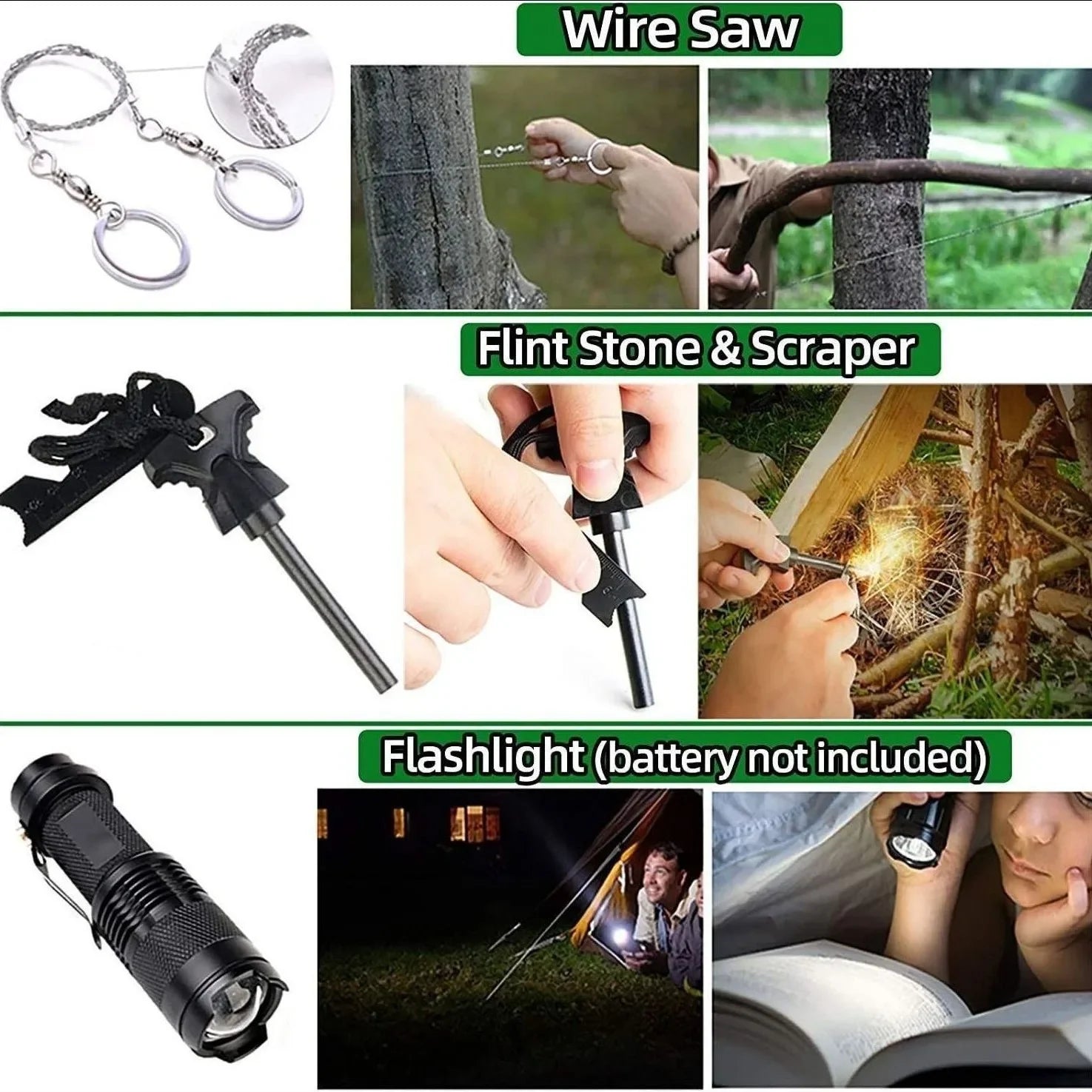 12Pieces of Outdoor Survival Equipment Multi-Functional Tool Set Adventure Self-defense First Aid Camping Equipment