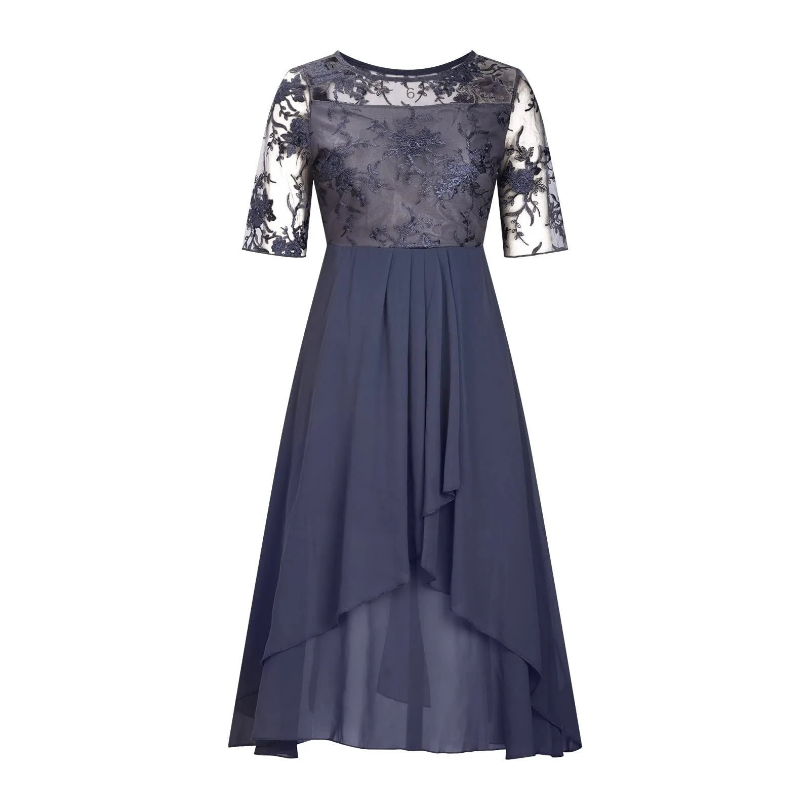 Elegant Formal Party Dress Embroidery Chiffon Round Collar Short Sleeve Luxury Dress Bridesmaid Evening Dresses Vestidos платье