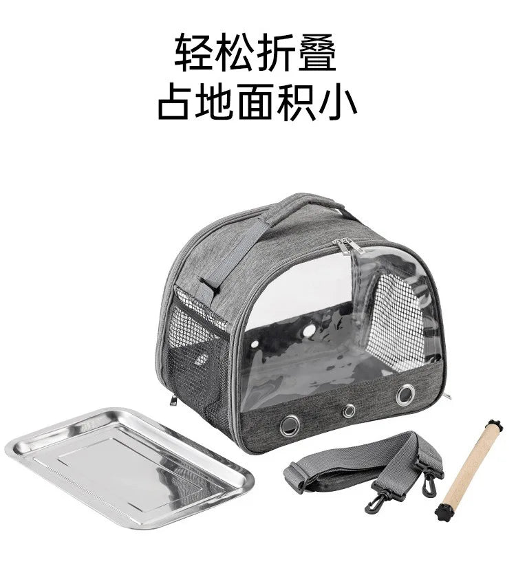 Parrot Carrier Bag Portable Bird Backpack with Perch for Birds Cage Side Window Foldable Samll Pet Travel Cage Bird Supplies