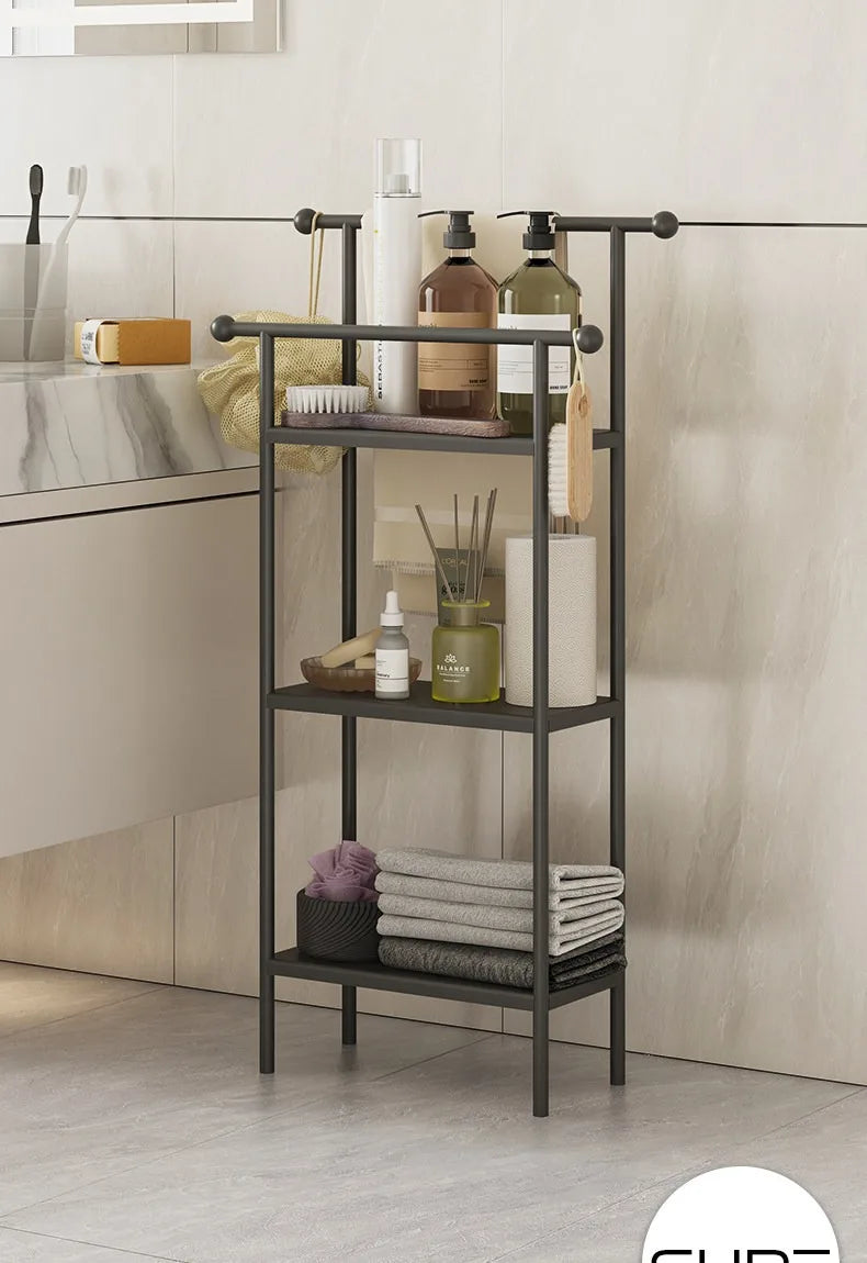 Floor-standing Bathroom Storage Rack Towel and Shower Organizer for Toilet and Bathtub Durable Bathroom Utility Shelf