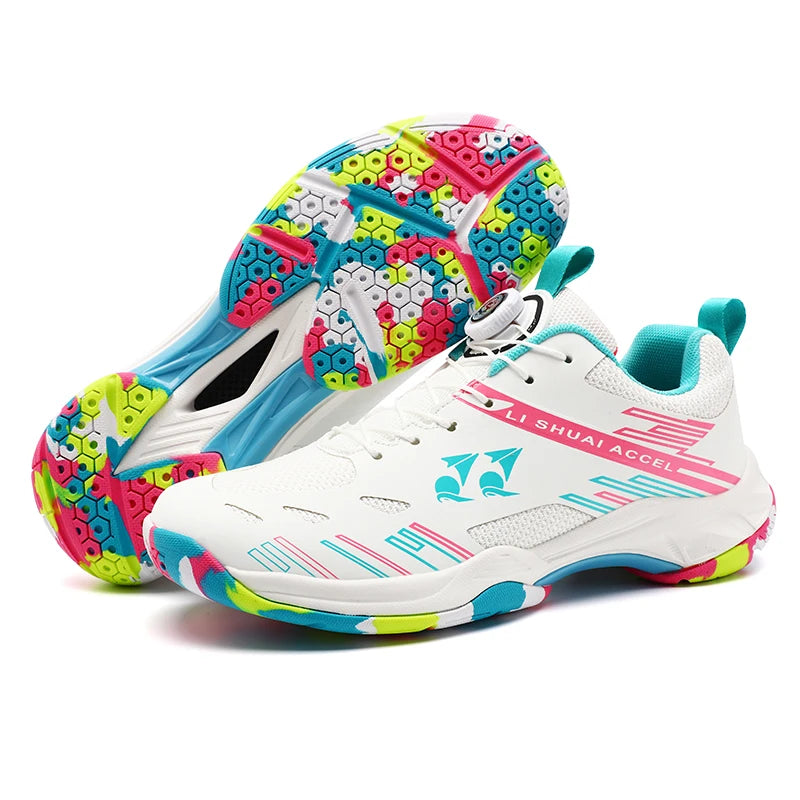 Men's and women's tennis shoes, badminton shoes, table tennis shoes, double row rotating buckle, low top leather sports shoes, v